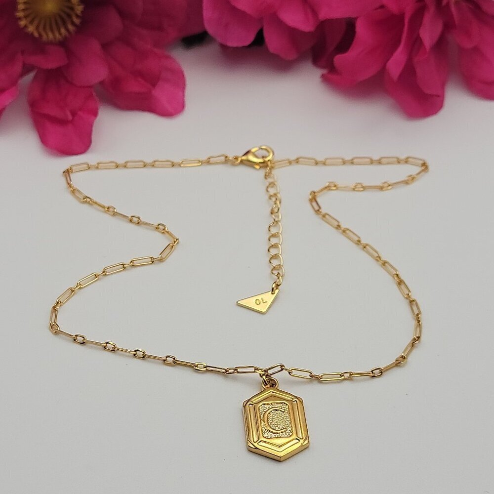 Sterling Forever Inital Letter C Pendant Necklace Gold Plate Sterling Silver 18"